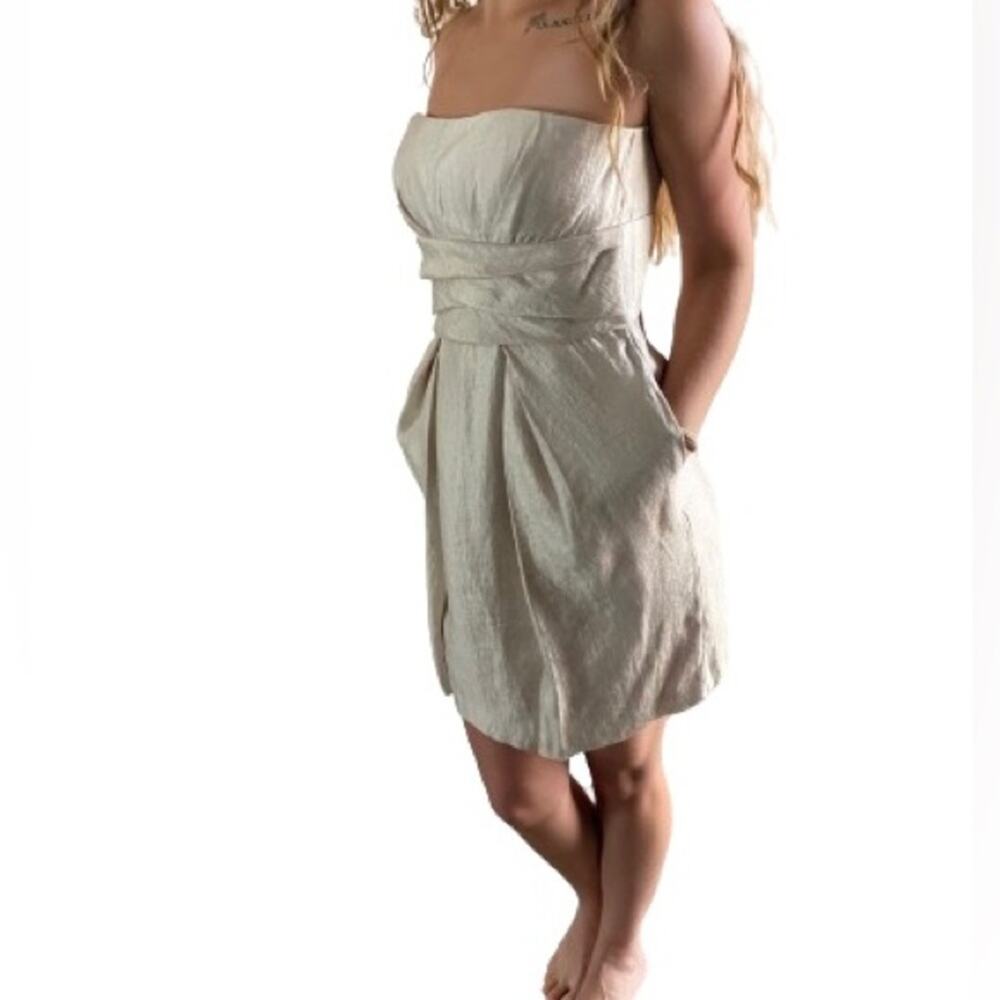 Max & Cleo Champagne Strapless Sheath Dress‎ Sz 6